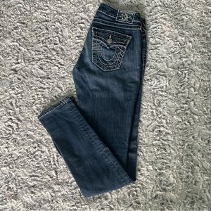 True Religion dark blue, skinny, low rise jeans, Size 28